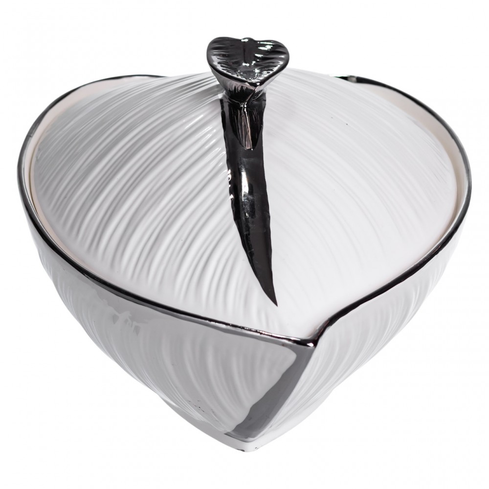 Супница 800 (мл) фарфоровая 32×21×16 (см) с крышкой Белый с серебром XL-4054AS