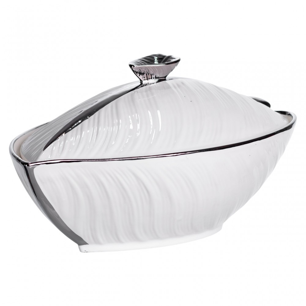 Супница 800 (мл) фарфоровая 32×21×16 (см) с крышкой Белый с серебром XL-4054AS