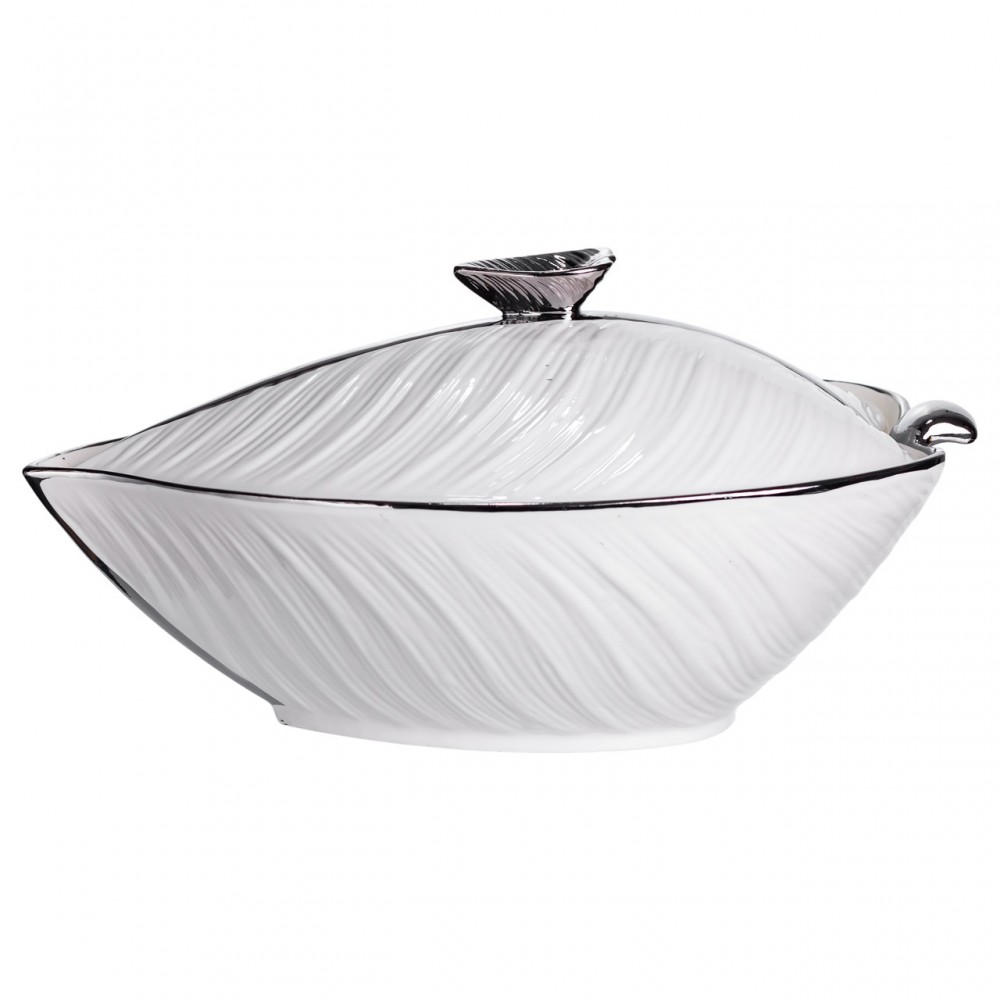 Супница 800 (мл) фарфоровая 32×21×16 (см) с крышкой Белый с серебром XL-4054AS