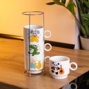 Набір порцелянових чашок для дітей на металевій підставці Animals 4 (шт) по 300 (мл) подарунковий набір чашок FM-8