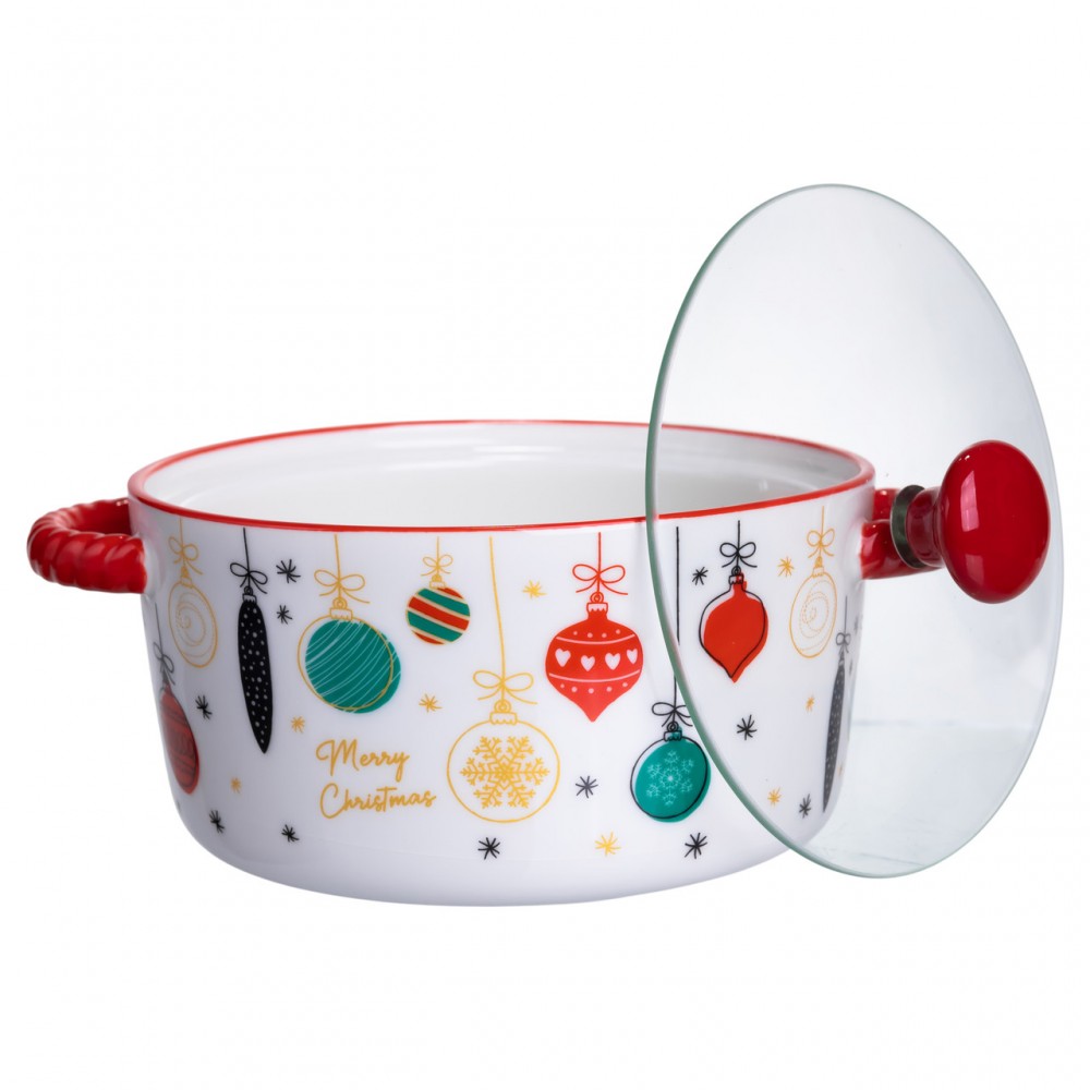 Супниця порцелянова Merry Christmas новорічна 800 (мл) з кришкою Yiwu FM-CS-9B