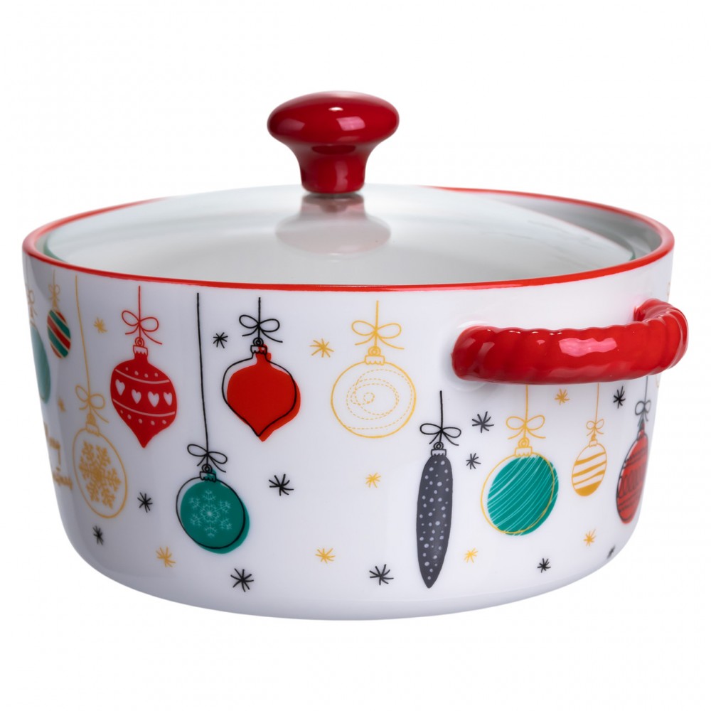 Супниця порцелянова Merry Christmas новорічна 800 (мл) з кришкою Yiwu FM-CS-9B