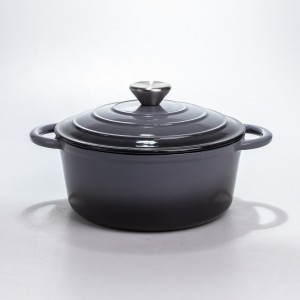 Каструля чавунна 2.5 л емальована з кришкою посуд для тушкування запікання томління кухонна Сіра HP-1-14-GREY