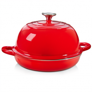 Чавунна кругла форма для випікання хліба з кришкою Ø26 (см) антипригарна форма для хліба в духовку Червона HP-1-22-RED