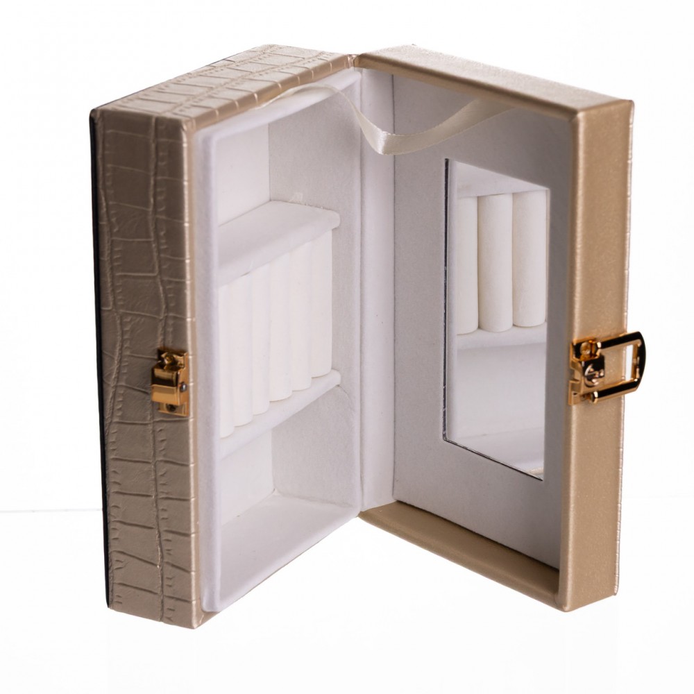 Шкатулка для украшений из эко кожи 3 отделения с зеркалом 16×10×6 см Золотистый HP-5-18GOLD