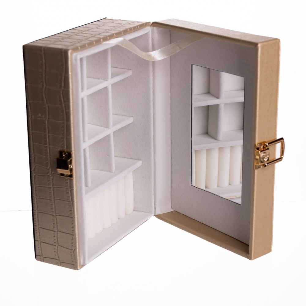 Шкатулка для украшений из эко кожи 10 отделений с зеркалом 20×14×8 см Золотистый HP-5-19GOLD