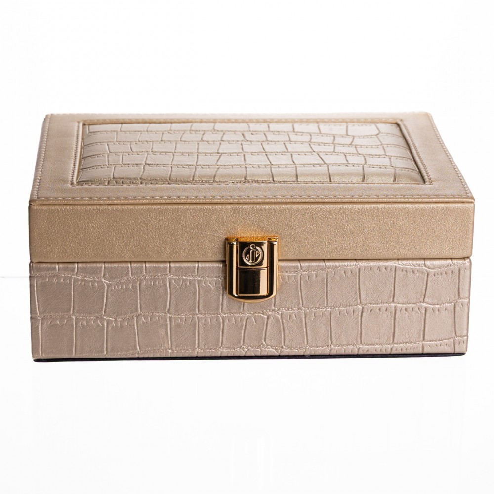 Шкатулка для украшений из эко кожи 10 отделений с зеркалом 20×14×8 см Золотистый HP-5-19GOLD