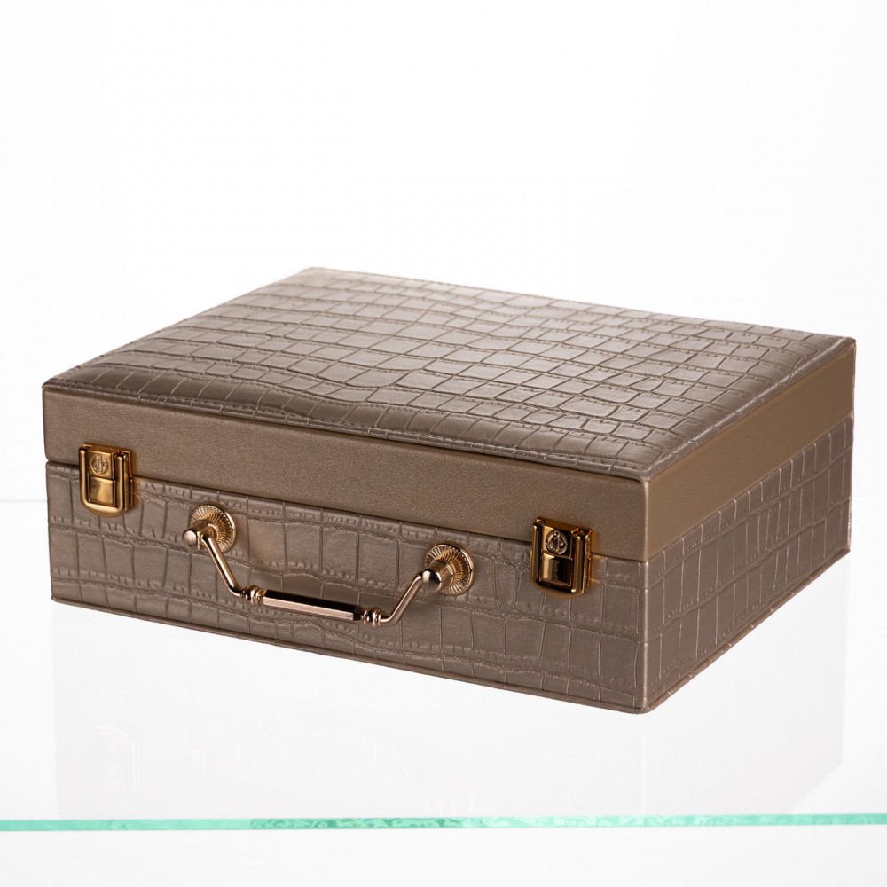 Шкатулка для украшений из эко кожи 19 отделений с зеркалом 23.5×14×8 см Золотистый HP-5-20GOLD
