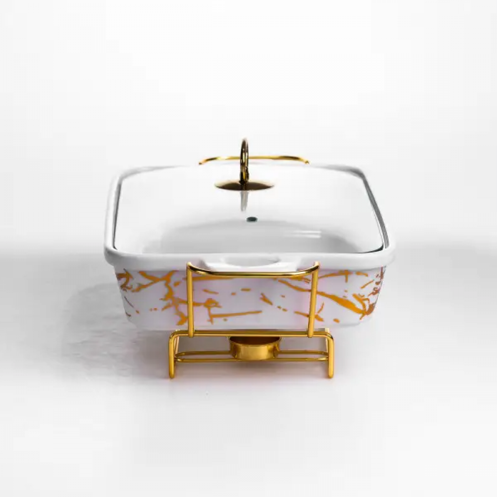 Мармитница фарфоровая 2 л прямоугольная на металлической подставке 40х22.5х15.5 см LT-3PCS-15