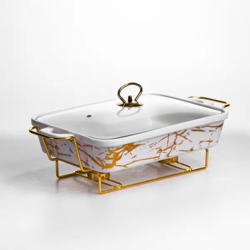 Мармитница фарфоровая 2 л прямоугольная на металлической подставке 40х22.5х15.5 см LT-3PCS-15