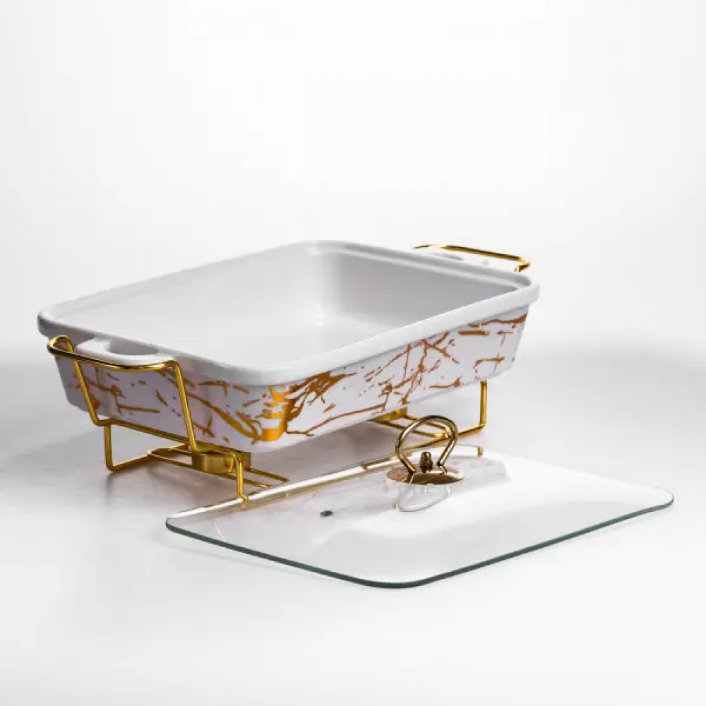 Мармитница фарфоровая 2 л прямоугольная на металлической подставке 40х22.5х15.5 см LT-3PCS-15