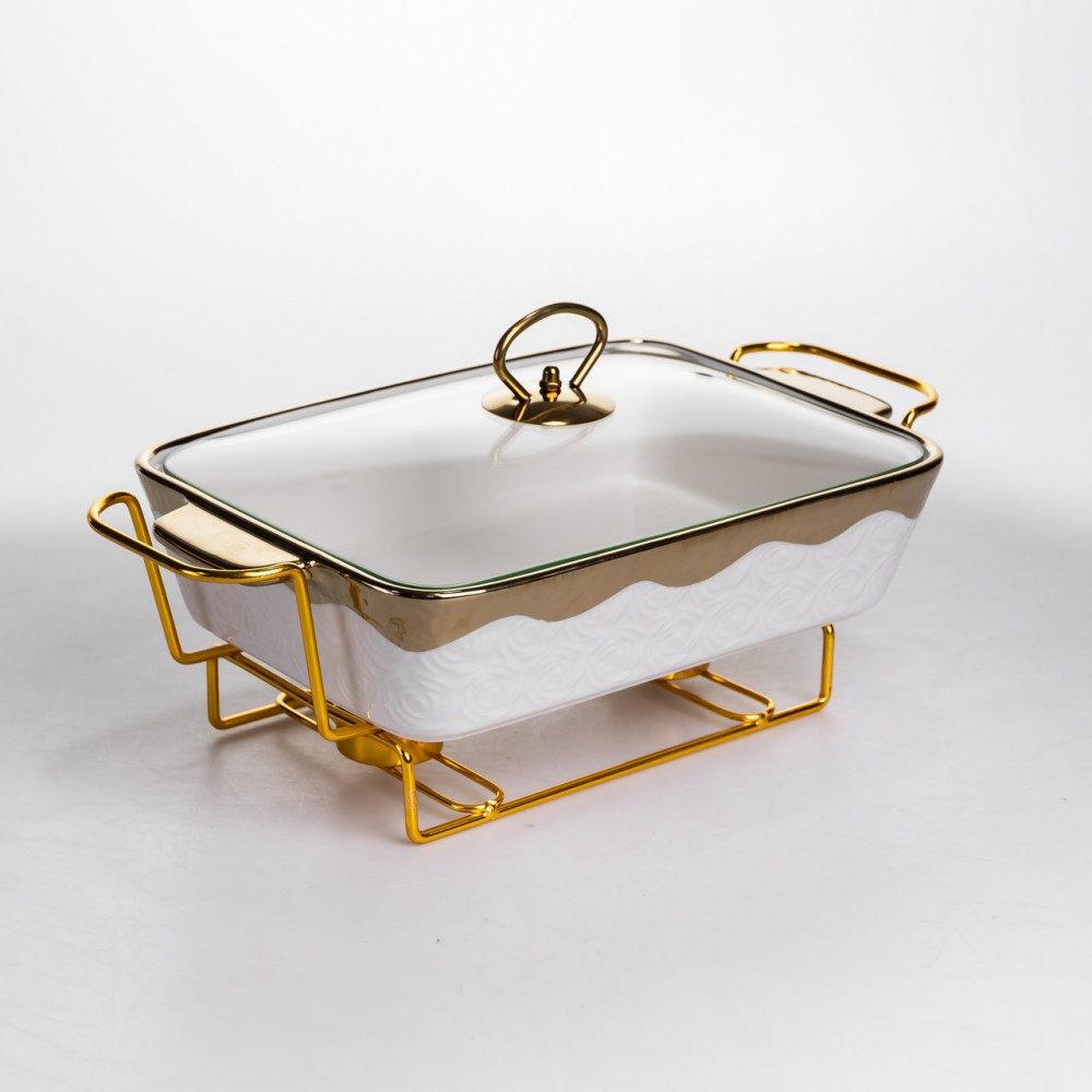 Мармитница фарфоровая 1.5 л на подставке с подогревом 35.5х19х15.5 см HNG-112-13