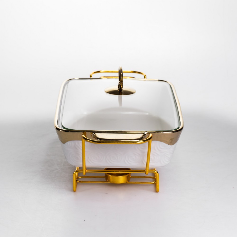 Мармитница фарфоровая 1.5 л на подставке с подогревом 35.5х19х15.5 см HNG-112-13