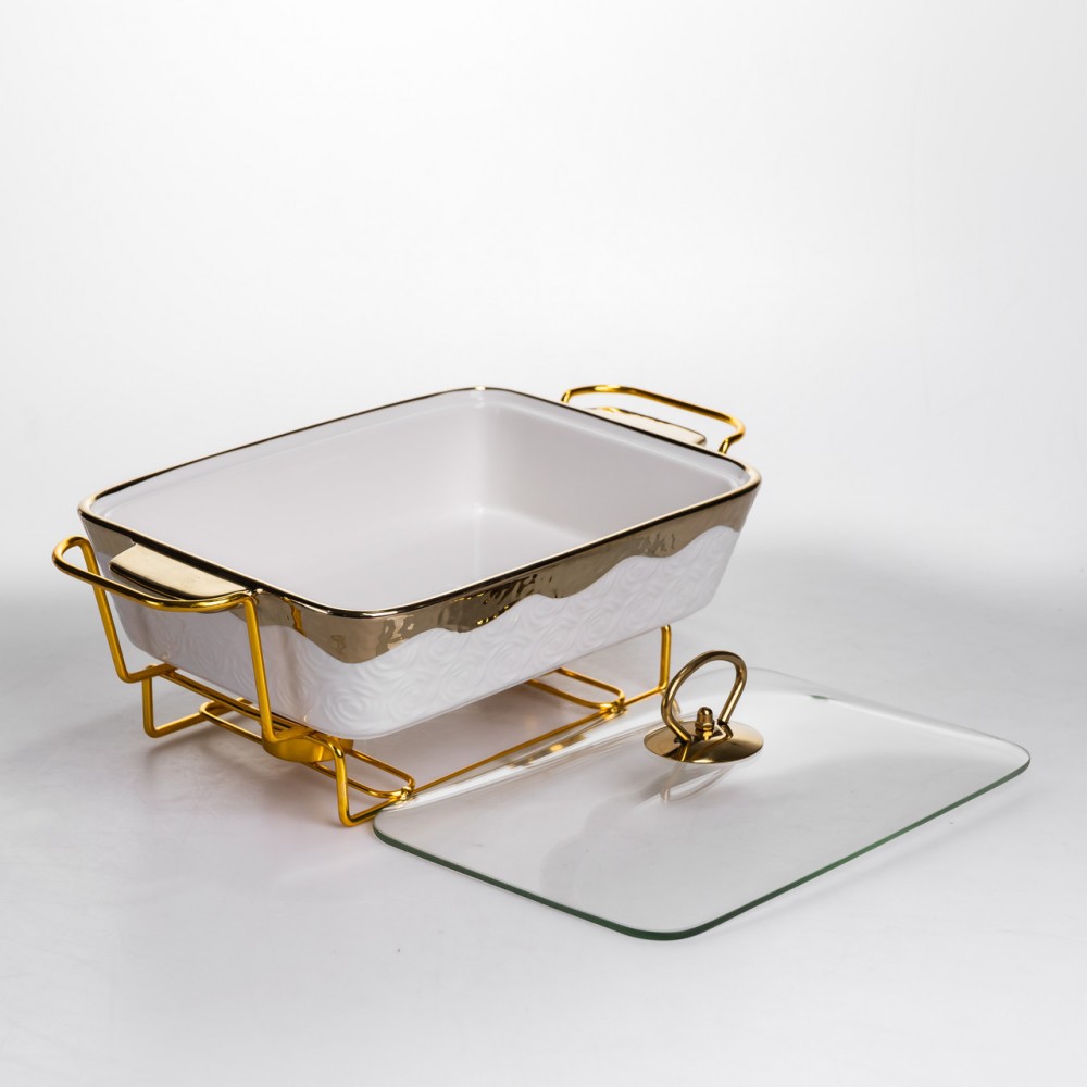 Мармитница фарфоровая 1.5 л на подставке с подогревом 35.5х19х15.5 см HNG-112-13