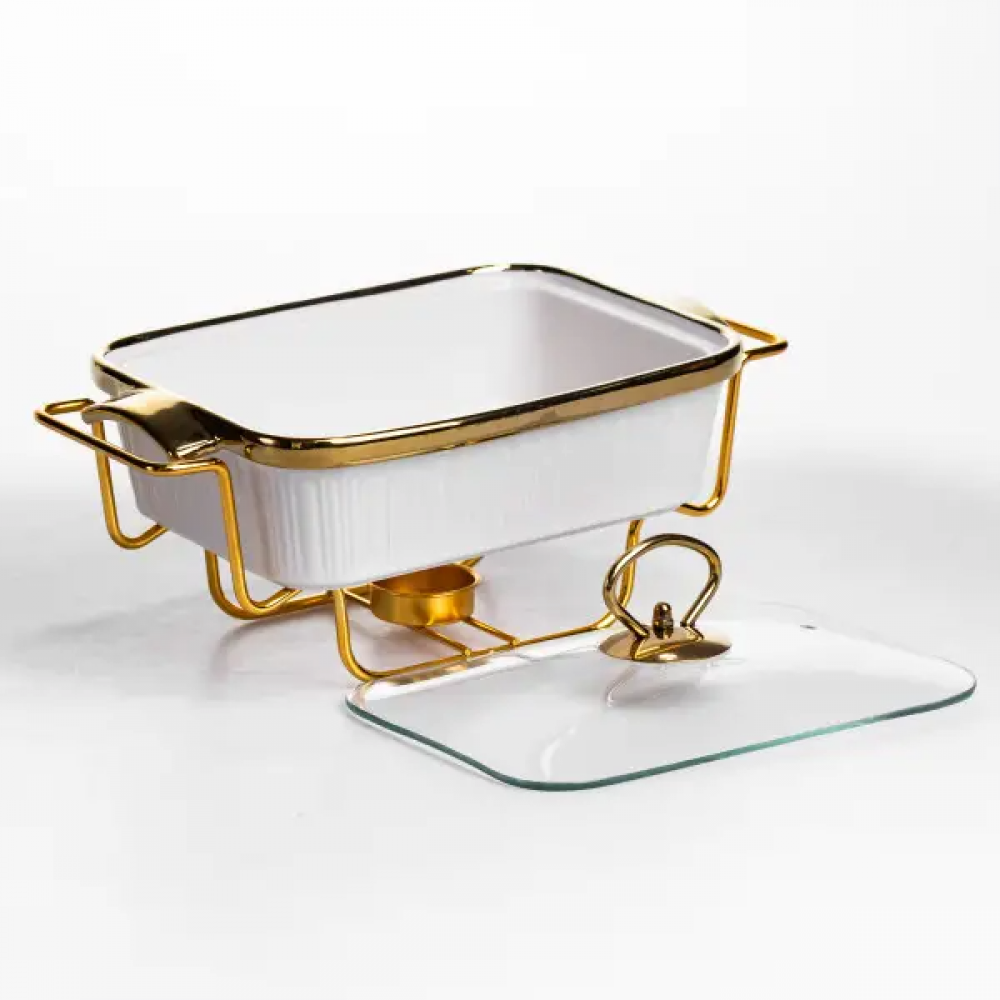 Мармитница фарфоровая 1 л на подставке с подогревом 31*16*11 см белый ML850-11