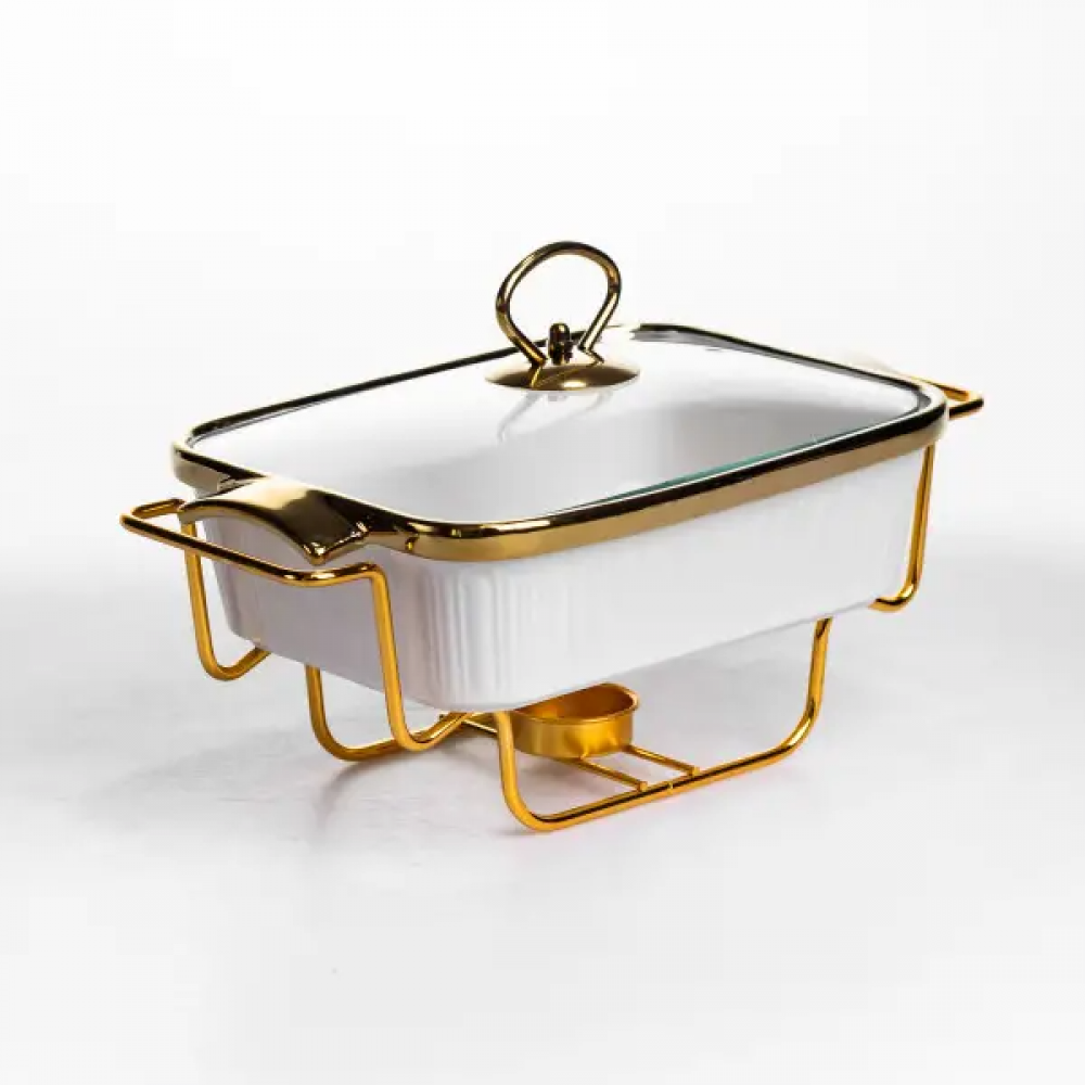 Мармитница фарфоровая 1 л на подставке с подогревом 31*16*11 см белый ML850-11