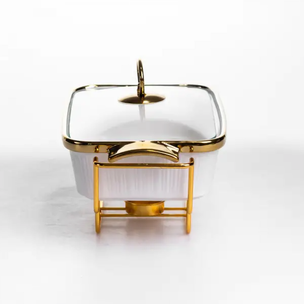 Мармитница фарфоровая 1 л на подставке с подогревом 31*16*11 см белый ML850-11