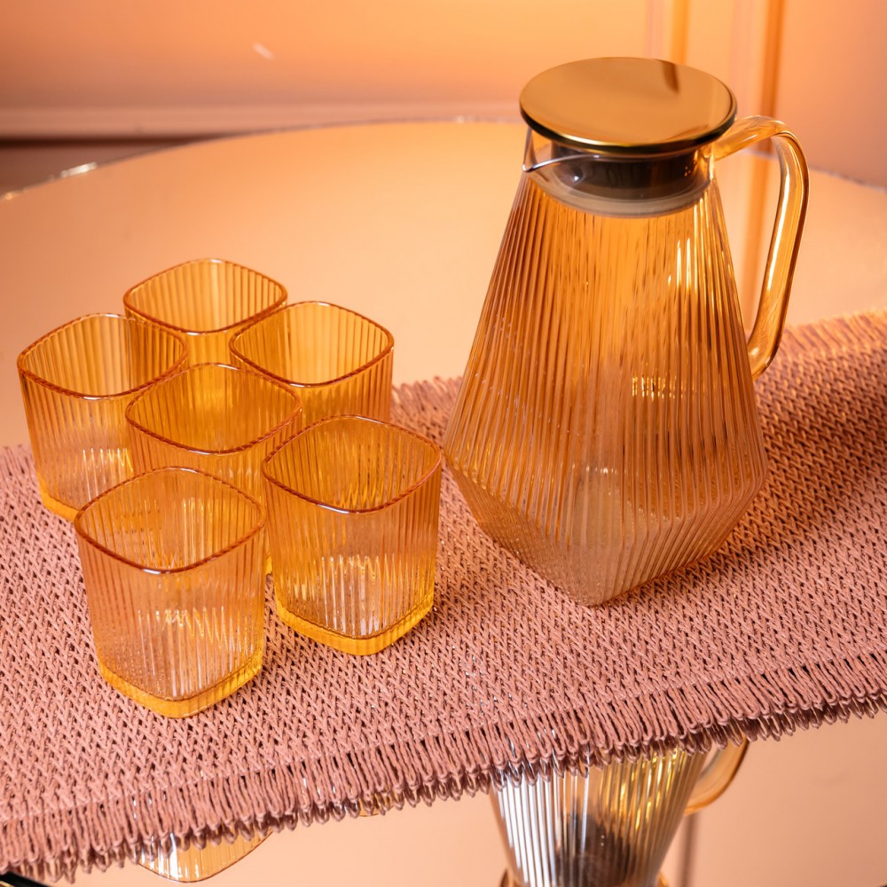 Кувшин 1.8 л со стаканами 6 штук по 200 (мл) графин для компота сока воды лимонада кувшин для напитков Коричневый HP-19-39