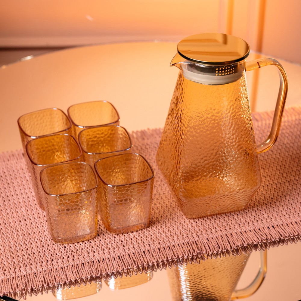 Кувшин 1.8 л со стаканами 6 штук по 200 (мл) графин для компота сока воды лимонада кувшин для напитков Коричневый HP-19-39S