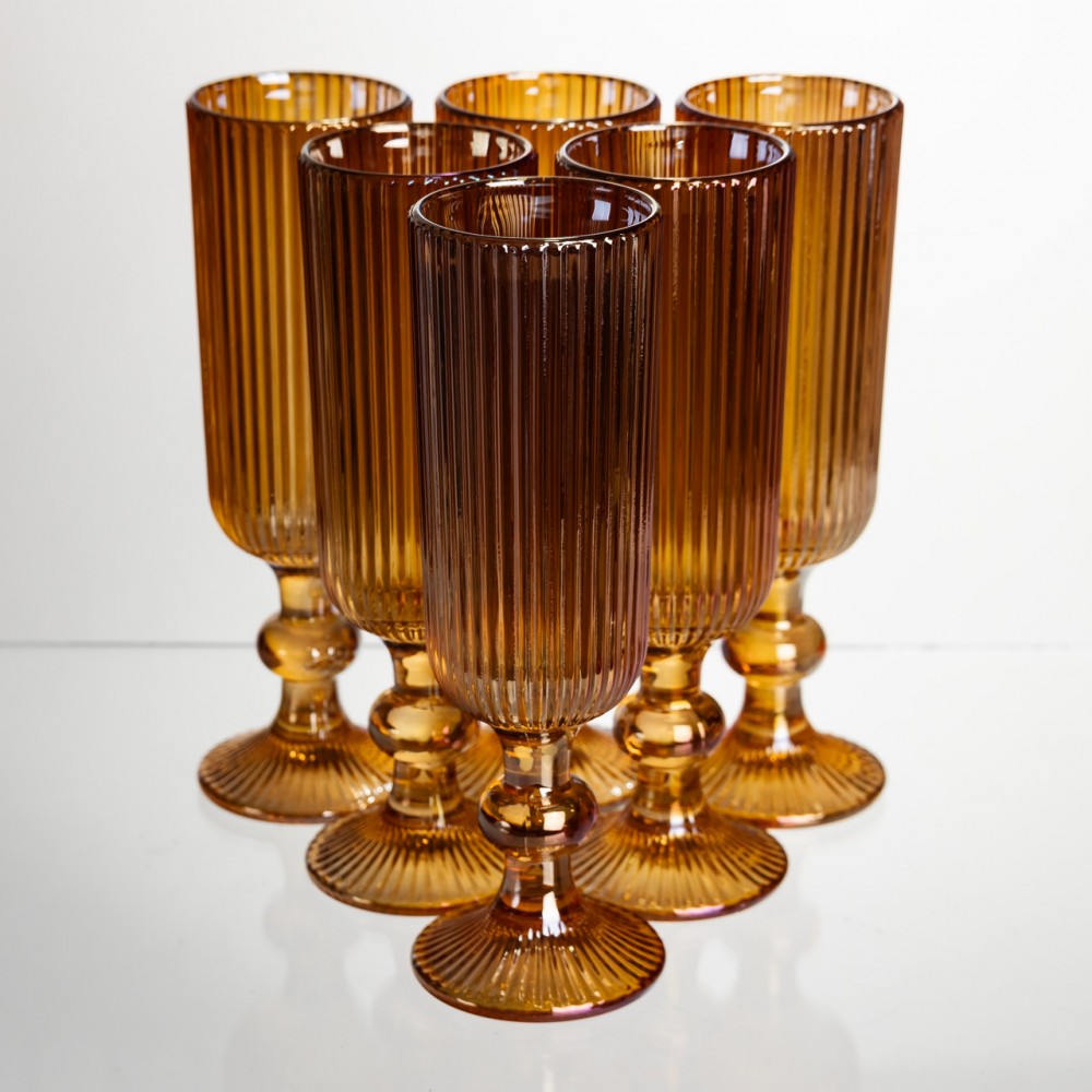 Набор бокалов для шампанского 6 штук 160 мл на ножке Янтарный Yiwu HP-19-211