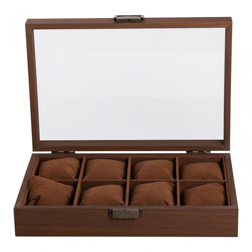 Деревянная шкатулка для часов 31×21×8,7 см на 8 отсеков коричневая HP-5-12