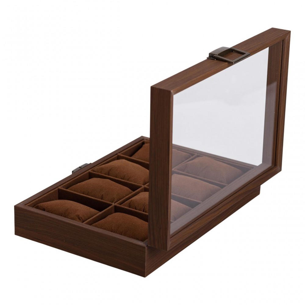 Деревянная шкатулка для часов 31×21×8,7 см на 8 отсеков коричневая HP-5-12