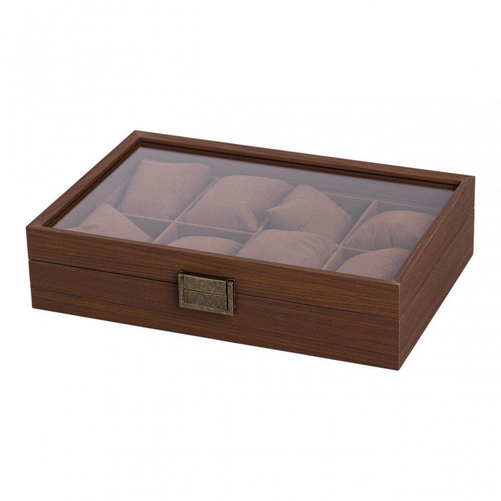 Деревянная шкатулка для часов 31×21×8,7 см на 8 отсеков коричневая HP-5-12