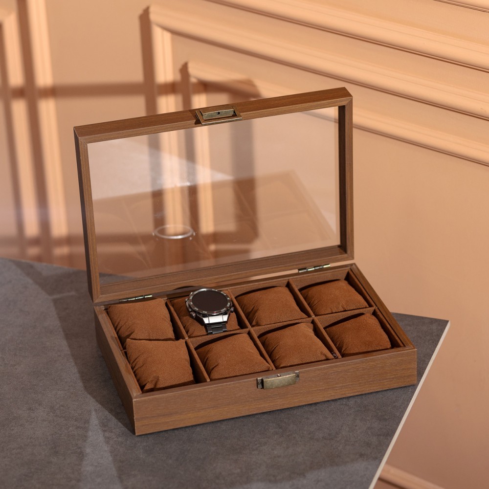Деревянная шкатулка для часов 31×21×8,7 см на 8 отсеков коричневая HP-5-12