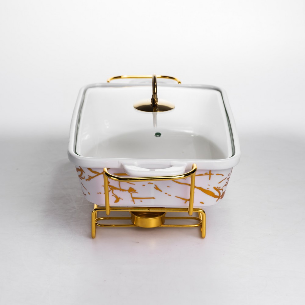 Мармитница фарфоровая прямоугольная на металлической подставке 35.5х19х15.5 см LT-3PCS-13