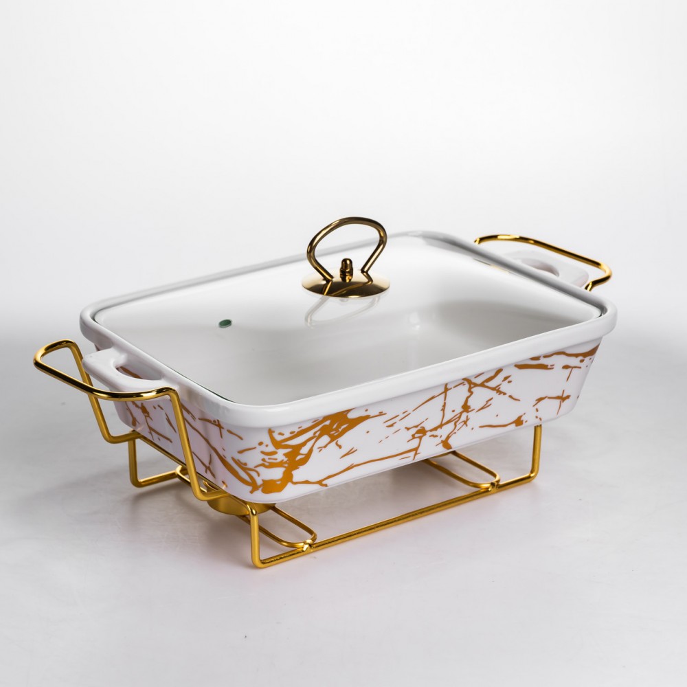 Мармитница фарфоровая прямоугольная на металлической подставке 35.5х19х15.5 см LT-3PCS-13