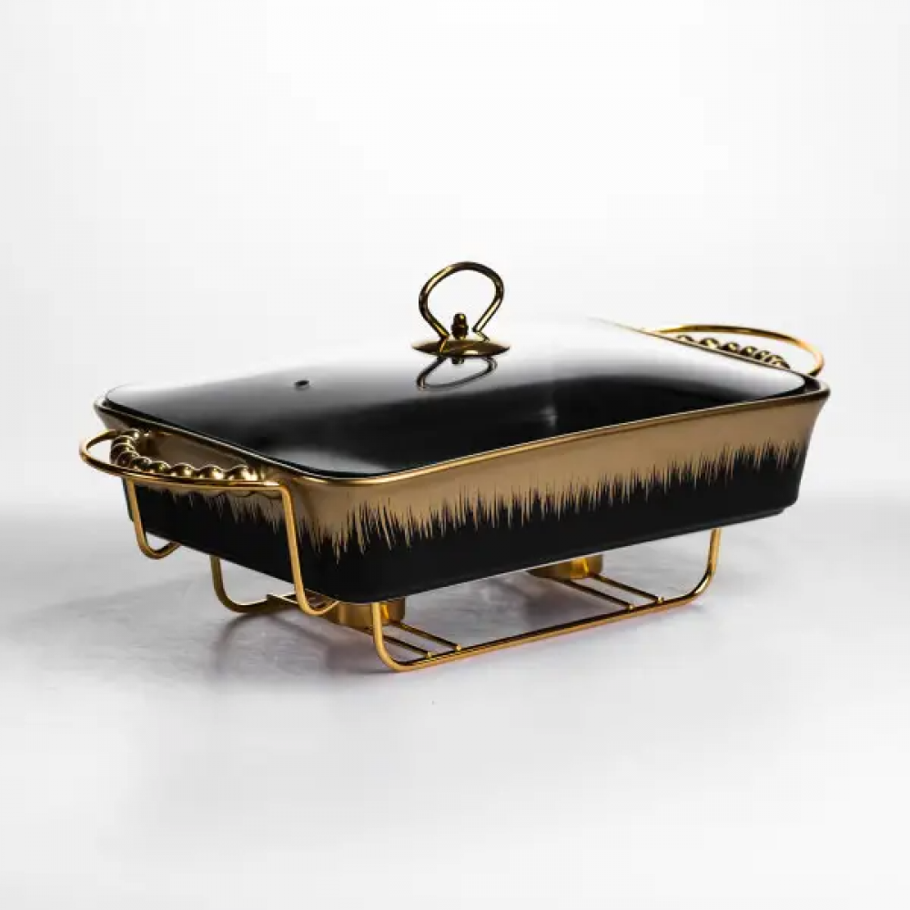 Мармитница фарфоровая 2 л на подставке с подогревом 40х22.5х15.5 см черный ML1106-15