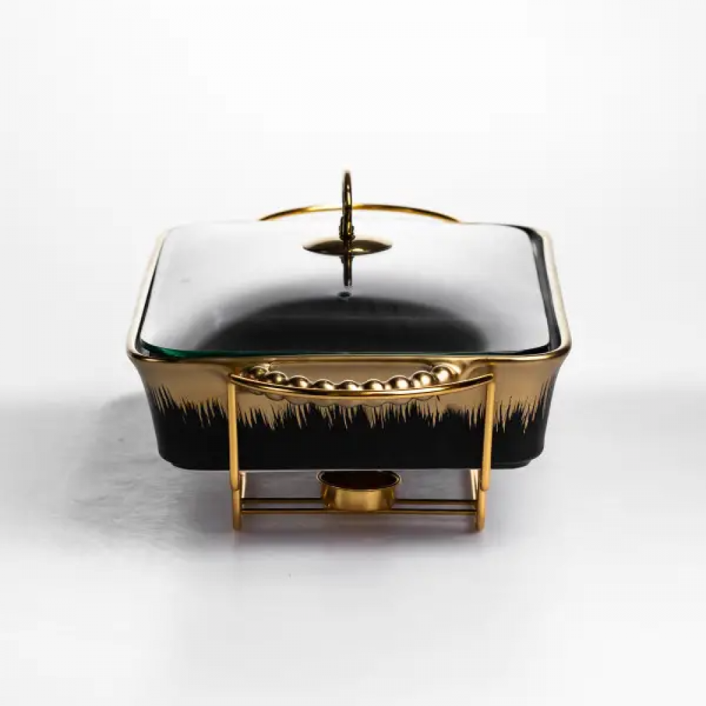 Мармитница фарфоровая 2 л на подставке с подогревом 40х22.5х15.5 см черный ML1106-15