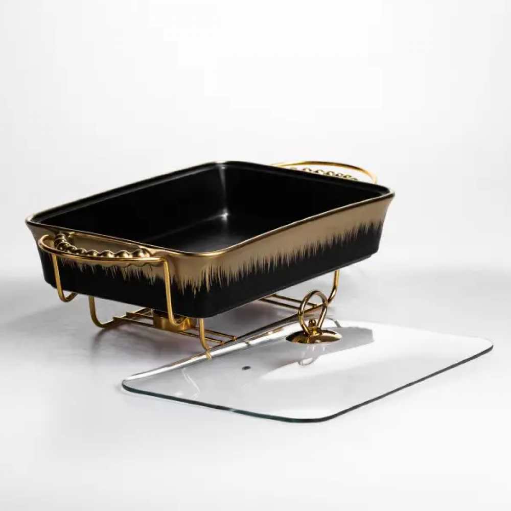 Мармитница фарфоровая 2 л на подставке с подогревом 40х22.5х15.5 см черный ML1106-15