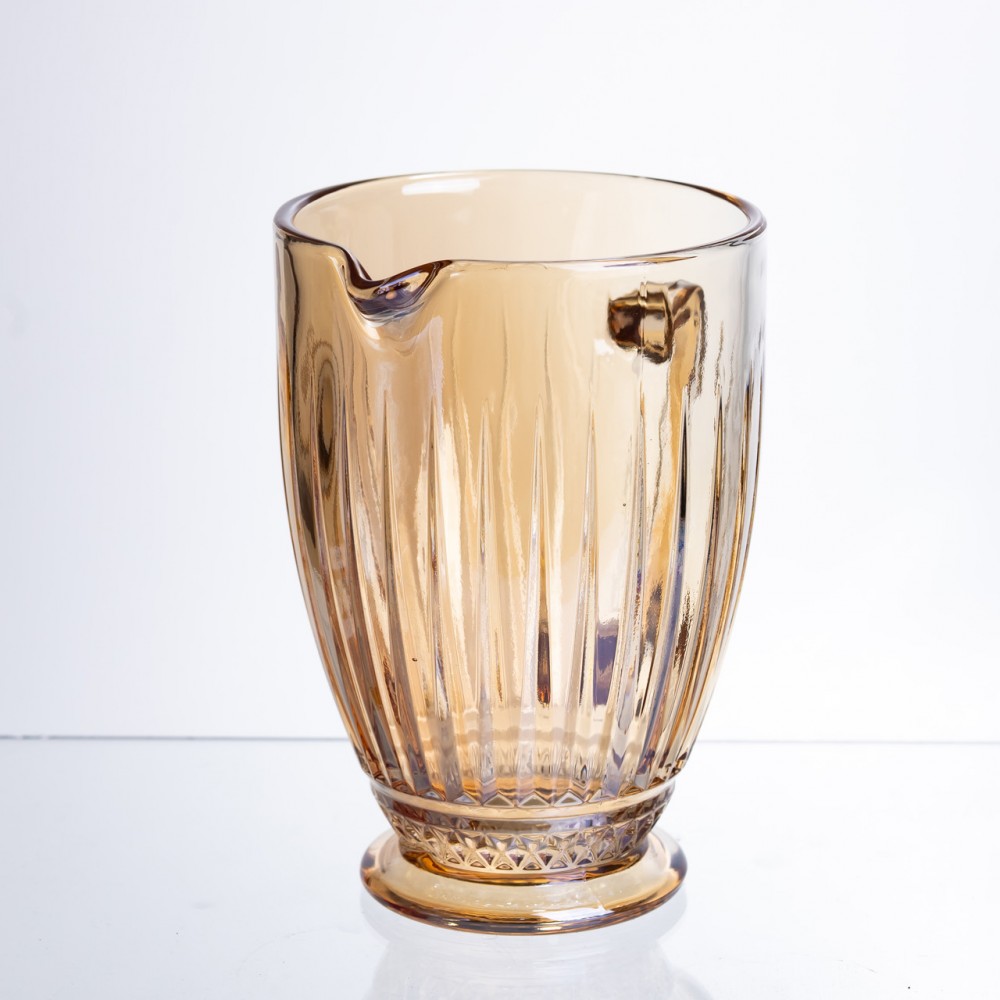 Кувшин для напитков 1.2 л фигурный прозрачный ребристый из толстого стекла янтарный HP-19-243