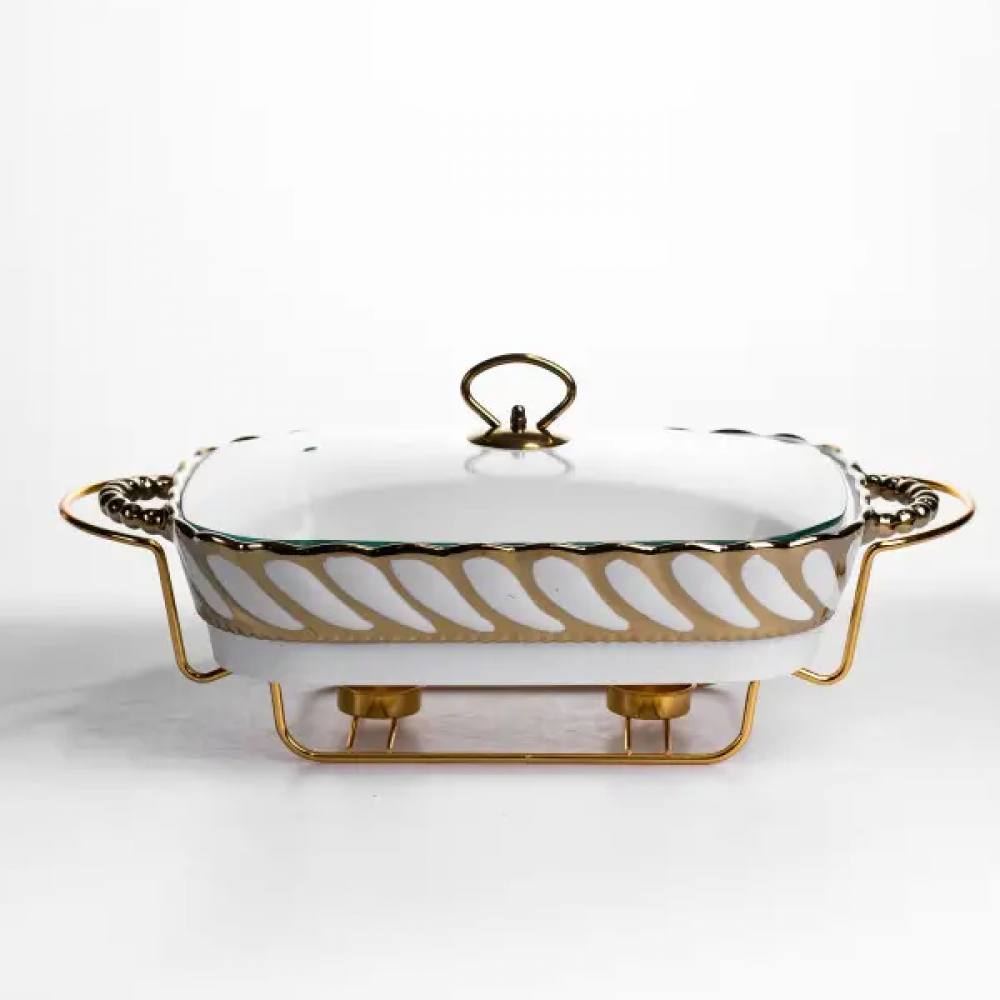 Мармитница фарфоровая Tiffany 2 л на металлической подставке с подогревом 38х30х7 см SG-428-15