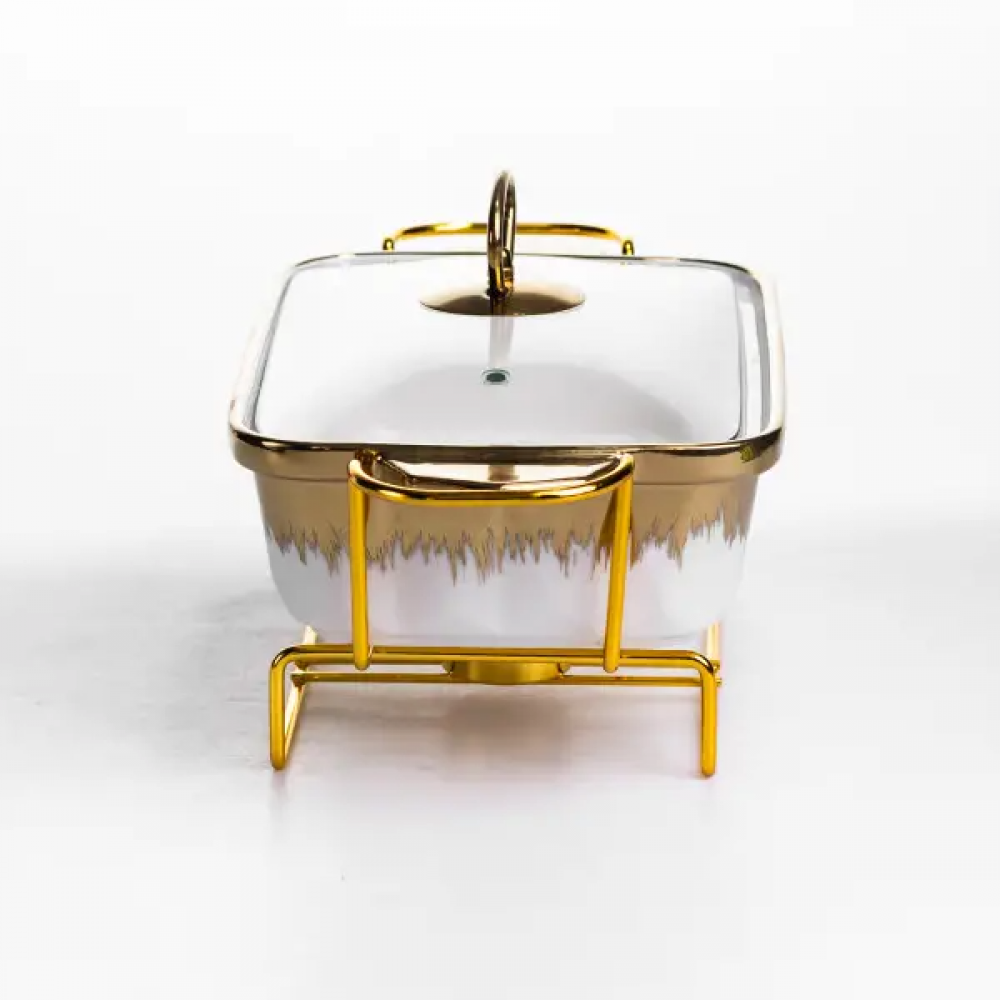 Мармитница фарфоровая 1 л прямоугольная на металлической подставке 31х16х11 см ML789-11