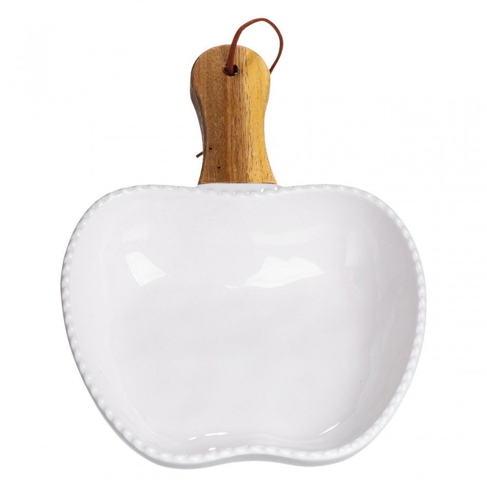 Тарелка фарфоровая глубокая с ручкой Яблоко 23×16×4 (см) блюдо сервировочное с ручкой для подачи тарелка сковорода Белый ZJH-15-5