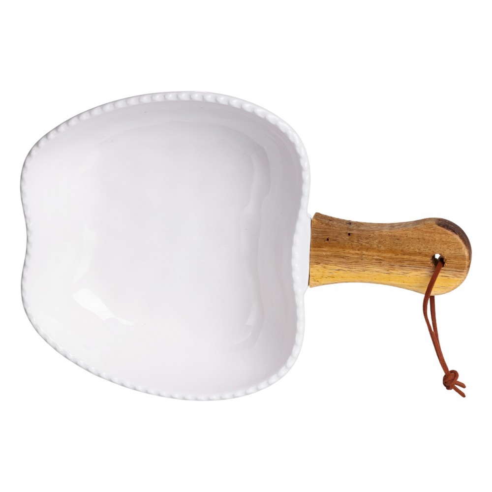 Тарелка фарфоровая глубокая с ручкой Яблоко 23×16×4 (см) блюдо сервировочное с ручкой для подачи тарелка сковорода Белый ZJH-15-5