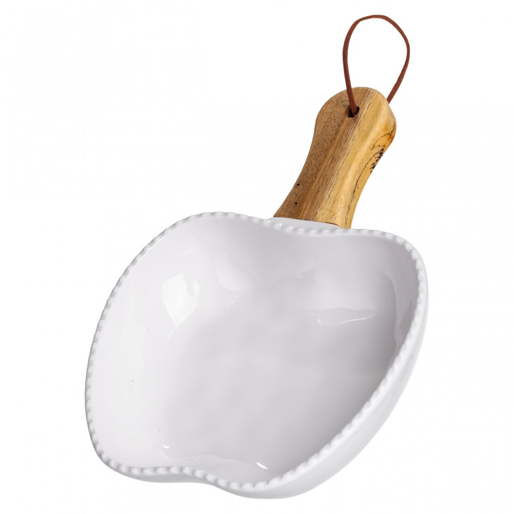 Тарелка фарфоровая глубокая с ручкой Яблоко 23×16×4 (см) блюдо сервировочное с ручкой для подачи тарелка сковорода Белый ZJH-15-5