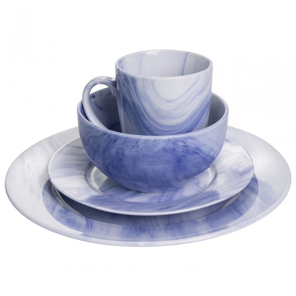 Столовий набір посуду 24 предмети на 6 осіб Marble Clara порцеляновий Синій MD-24-3B