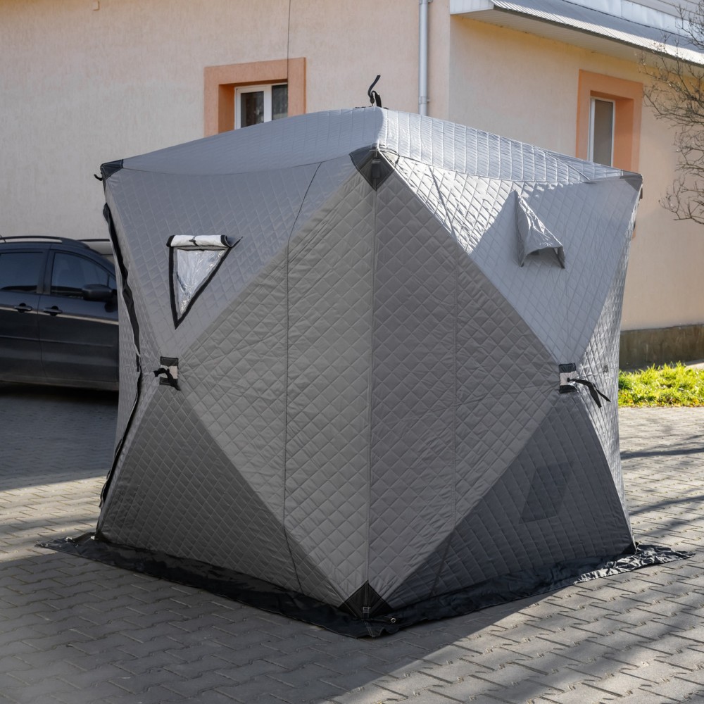 Палатка зимняя утепленная "Куб" (3-х местная 210х210х210), Зимняя палатка для рыболова туризма кемпинга и путешествий Серая LU-BD18G