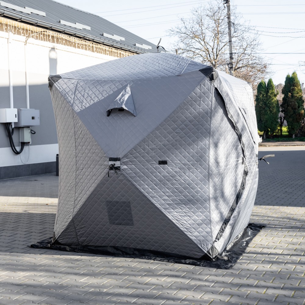 Палатка зимняя утепленная "Куб" (3-х местная 210х210х210), Зимняя палатка для рыболова туризма кемпинга и путешествий Серая LU-BD18G