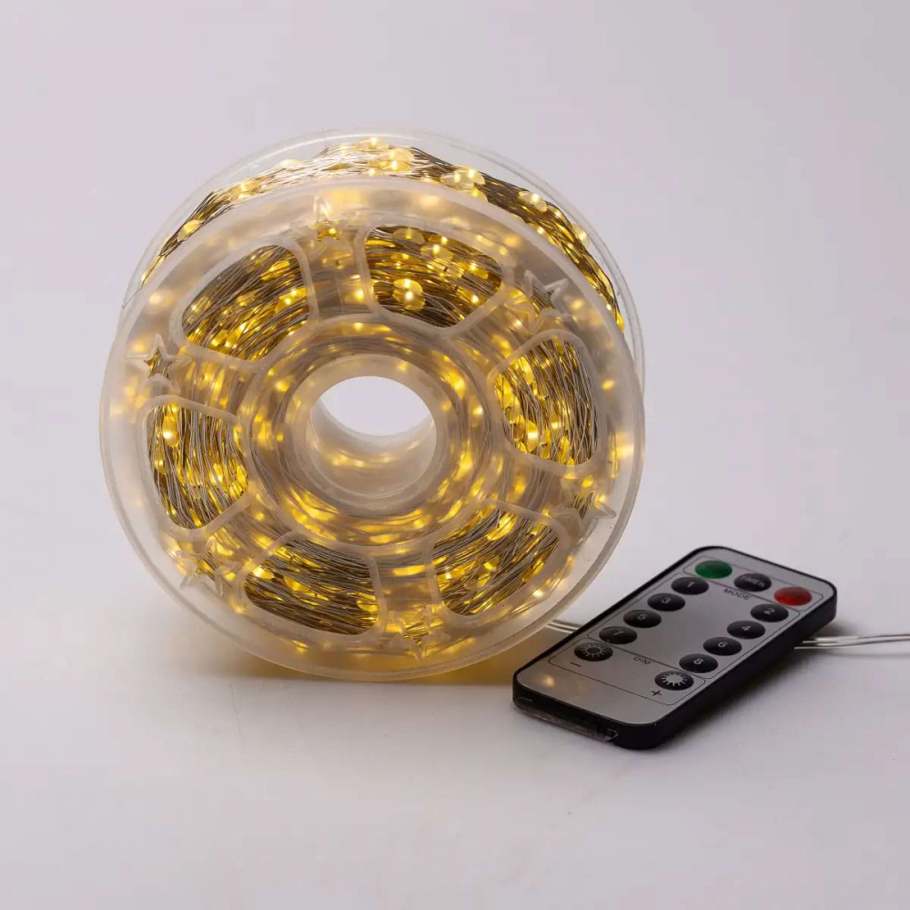 Гирлянда роса на пульте 200 метров на 2000 led светодиодов капля белый провод желтая 2000L200MWY