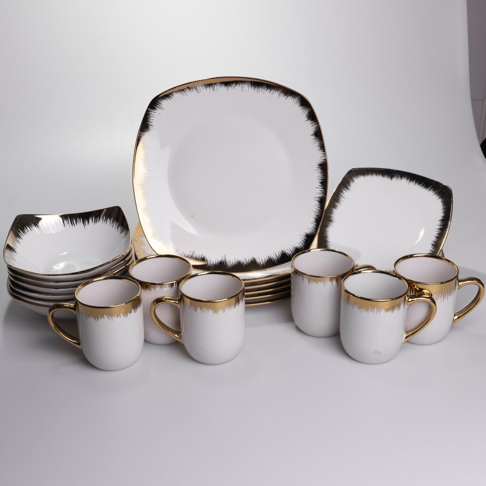 Столовый набор посуды тарелок и чашек 24 предмета на 6 персон "Геометрия" фарфоровый SD-24-1