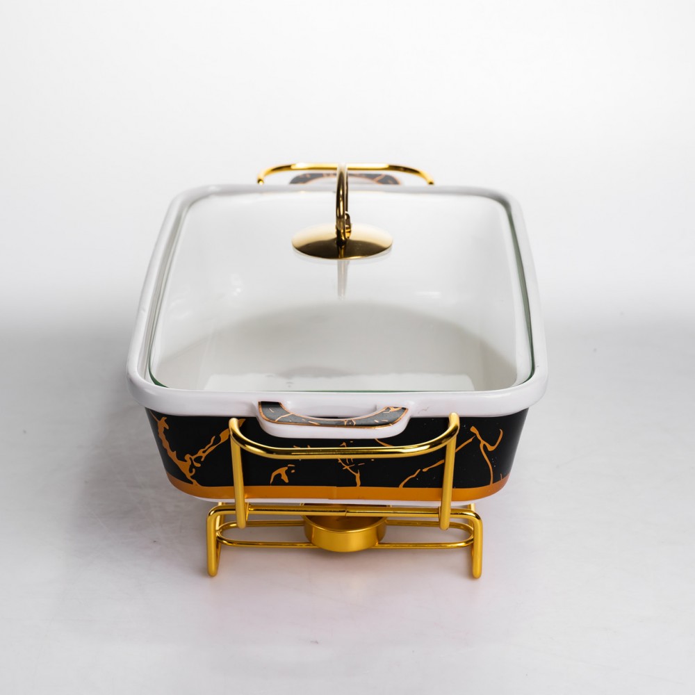 Мармит настольный прямоугольный с подогревом 35.5х19х15.5 см керамический на подставке с крышкой ML438-13