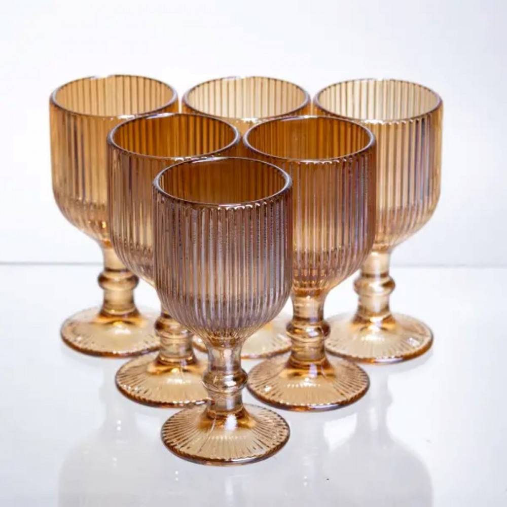 Набор рюмок для крепких напитков 6 штук по 50 мл ребристых из толстого стекла коричневый HP-19-221