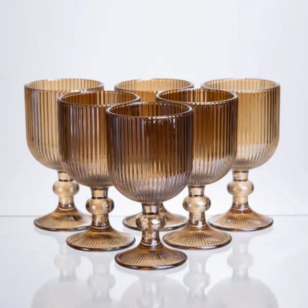 Набор бокалов для вина 6 штук по 240 мл ребристых из толстого стекла коричневый HP-19-224