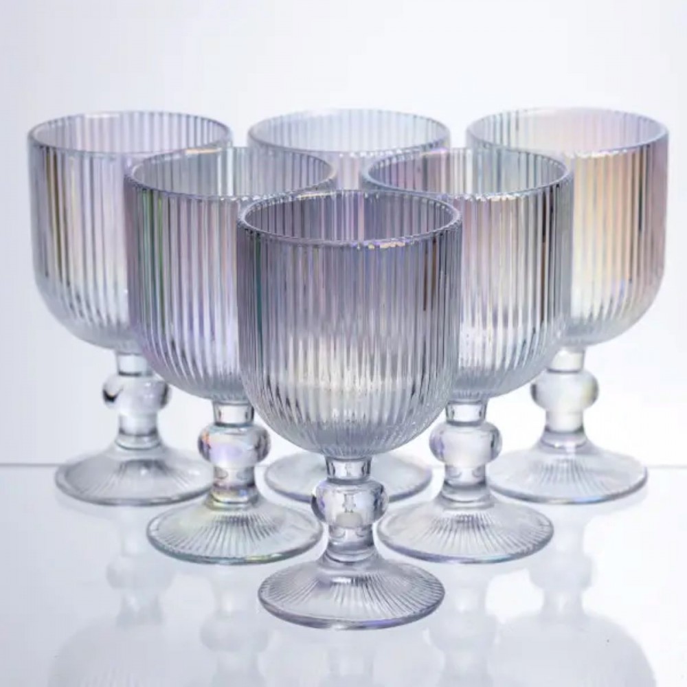 Набор бокалов для вина 6 штук по 300 мл ребристых из толстого стекла rainbow HP-19-234