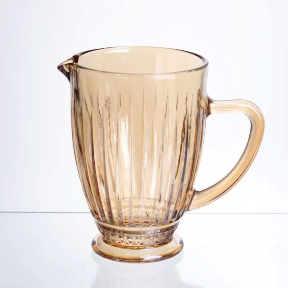 Кувшин для напитков 1.2 л фигурный прозрачный ребристый из толстого стекла янтарный HP-19-243