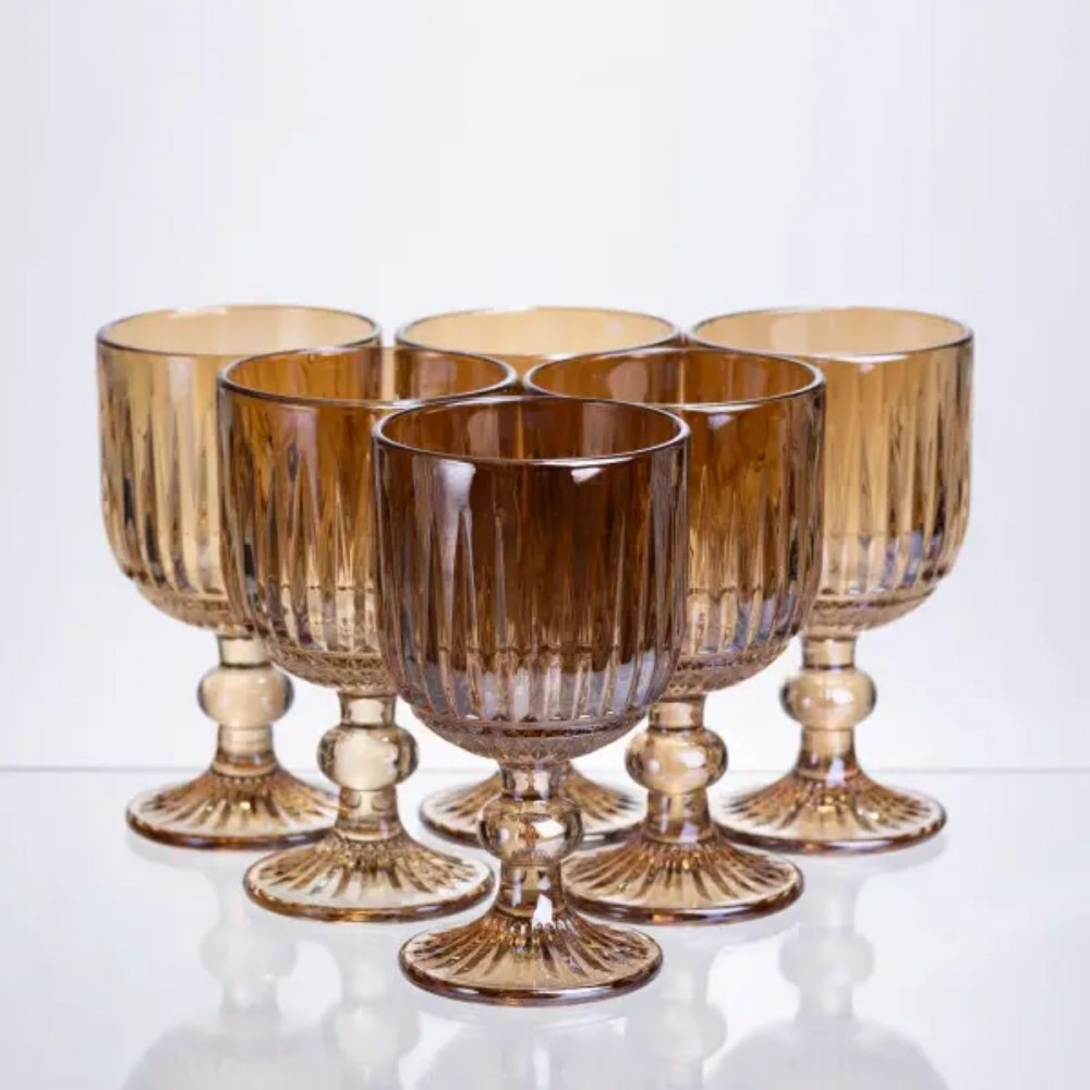 Набор бокалов для вина 6 штук по 220 мл из толстого стекла янтарный HP-19-246